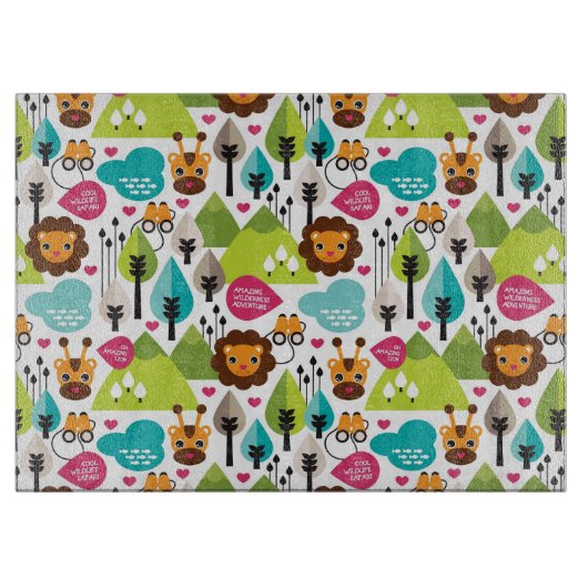 Retro Kindersafari-Löwewild lebende tiere Schneidebrett (Vorderseite)