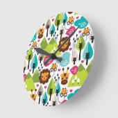 Retro-Kindersafari Runde Wanduhr (Winkel)