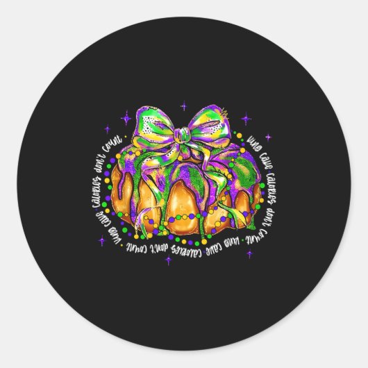 Retro King Cake Coquette Bow Beads Happy Mardi Gra Runder Aufkleber (Vorderseite)