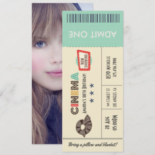 Retro-Kino-Ticket Geburtstagsfeier Foto-Einladung Einladung