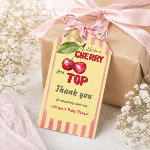 Retro-Kirsch-Café Rot Gelb Baby-Party Geschenkanhänger