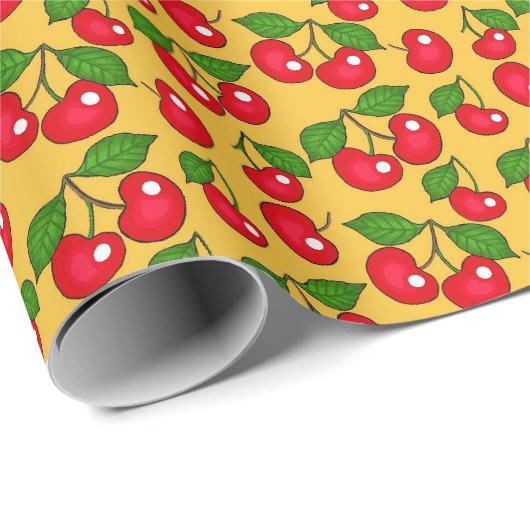 Retro-Kirsch-Design / Gelb Geschenkpapier (Rolleneckpunkt)