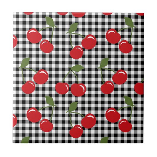 Retro-Kirsch-Gingham Fliese (Vorderseite)