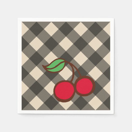 Retro-Kirsch-Gingham-Picknick-Party-Servietten Serviette (Vorderseite)