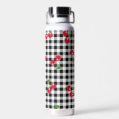 Retro Kirsch Gingham Süße Rot & Schwarz Kariert  Trinkflasche (Rückseite)