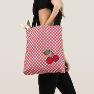 Retro-Kirsch-Gingham-Tasche Einkaufstasche Geschen Tasche