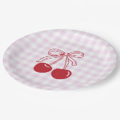 Retro-Kirsch-Rosa-Gingham-Geburtstag Pappteller (Schrägansicht)