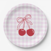 Retro-Kirsch-Rosa-Gingham-Geburtstag Pappteller (Vorderseite)