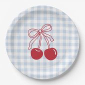 Retro-Kirschblau-Gingham-Geburtstag Pappteller (Vorderseite)