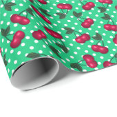 Retro-Kirschen auf dem GreePolka-Dot-Hintergrund Geschenkpapier (Rolleneckpunkt)