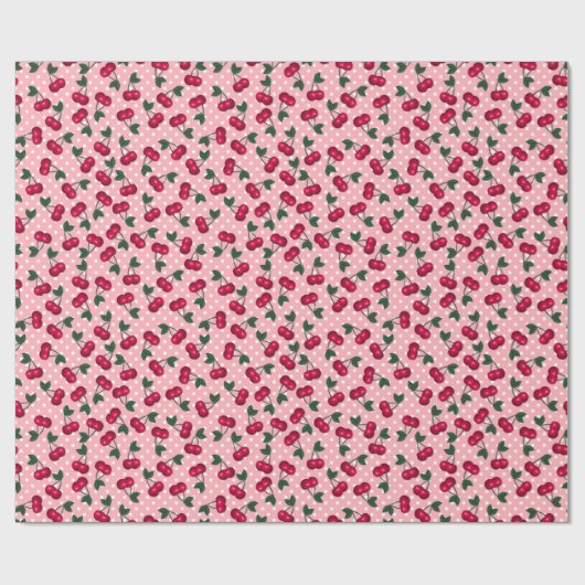 Retro-Kirschen auf Pfirsichrosa Polka Dot Hintergr Geschenkpapier (Flach)