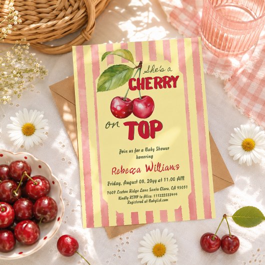 Retro-Kirschen-Café-Baby-Party Einladung