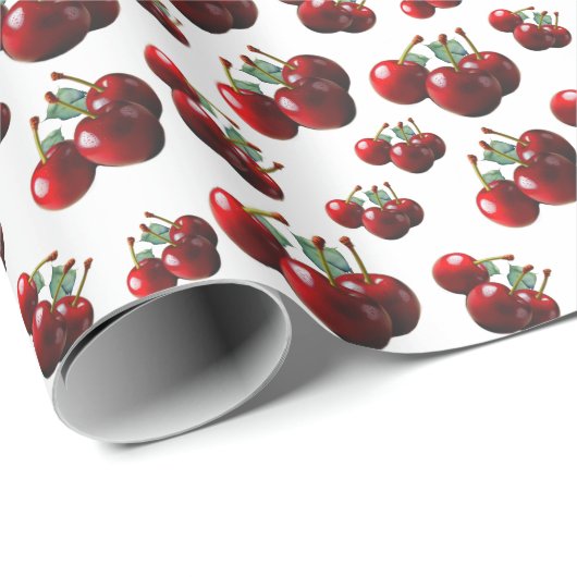 Retro-Kirschen frisch gepflückt  Geschenkpapier (Rolleneckpunkt)