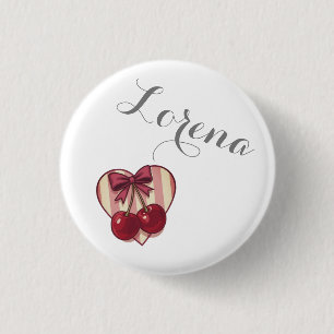 Retro-Kirschen-Herz-Design mit Schleife Cute Vinta Button