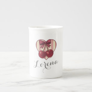 Retro-Kirschen-Herz-Design mit Schleife Cute Vinta Porzellantasse