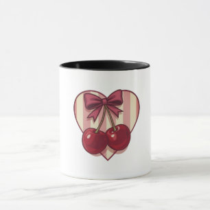 Retro-Kirschen-Herz-Design mit Schleife Cute Vinta Tasse