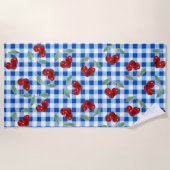 Retro-Kirschen und Blauer Gingham Strandtuch (Vorderseite)