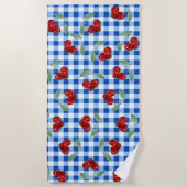 Retro-Kirschen und Blauer Gingham Strandtuch (Vorderseite)