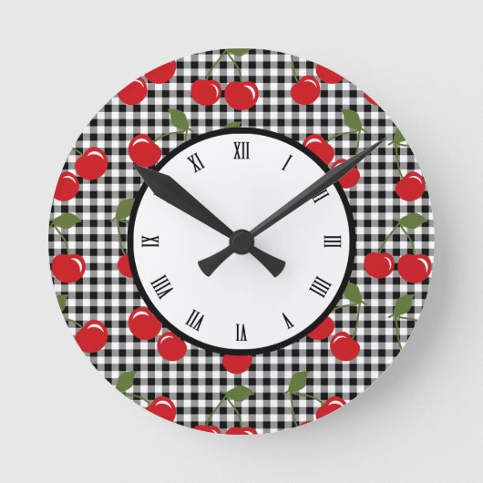Retro Kirschgingham Runde Wanduhr (Vorderseite)