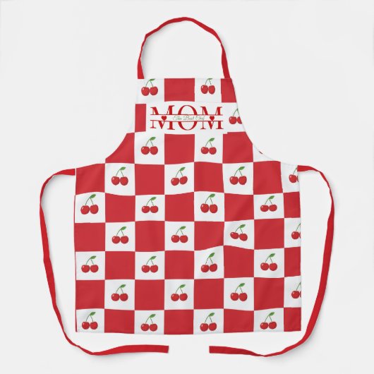 Retro Kirschrot & Weiß Gingham Custom Mama Schürze (Vorderseite)