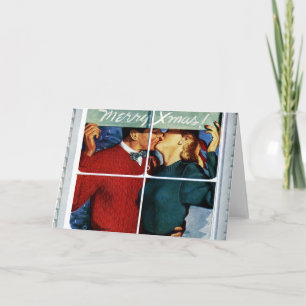 Retro Kissing Christmas Couple Card Feiertagskarte