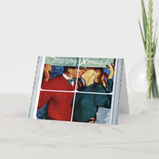 Retro Kissing Christmas Couple Card Feiertagskarte