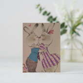 Retro Kissing Easter Bunnies Postkarte (Stehend Vorderseite)
