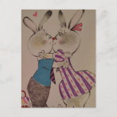 Retro Kissing Easter Bunnies Postkarte (Vorderseite)
