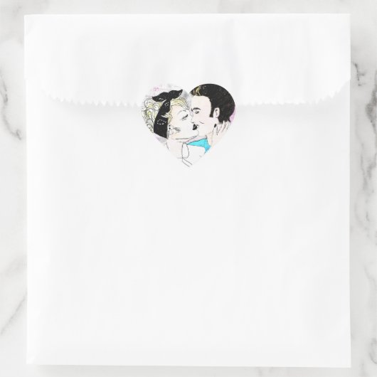 Retro Kissing Paar Herz-Aufkleber (Tasche)