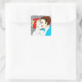 Retro Kissing Paar Quadratischer Aufkleber (Tasche)