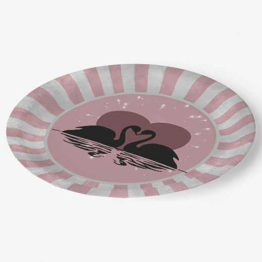 Retro Kissing Swans Pappteller (Schrägansicht)
