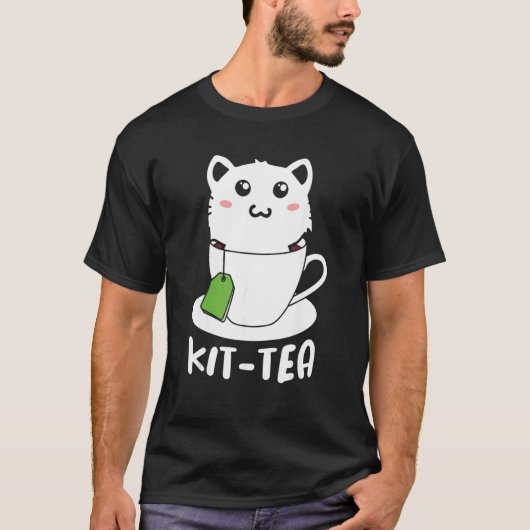 Retro Kit Tea Kitten Cat Tea Drinker Teacup Pun T-Shirt (Vorderseite)