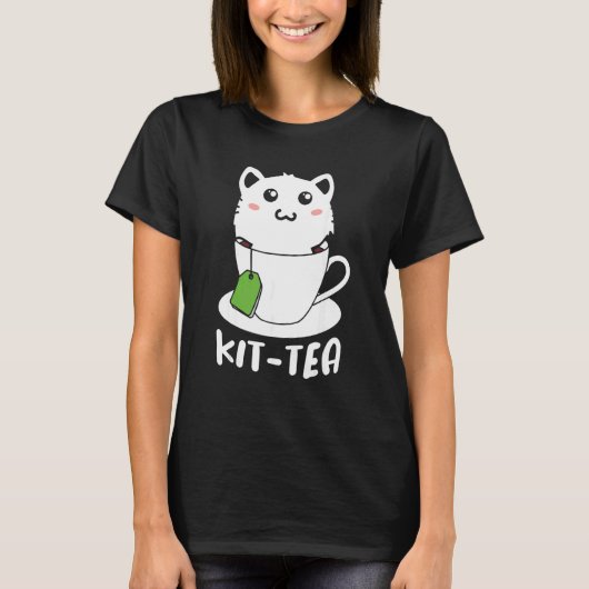 Retro Kit Tea Kitten Cat Tea Drinker Teacup Pun T-Shirt (Vorderseite)