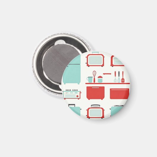 Retro Kitchen Appliances Pattern Magnet (Vorderseite/Rückseite)
