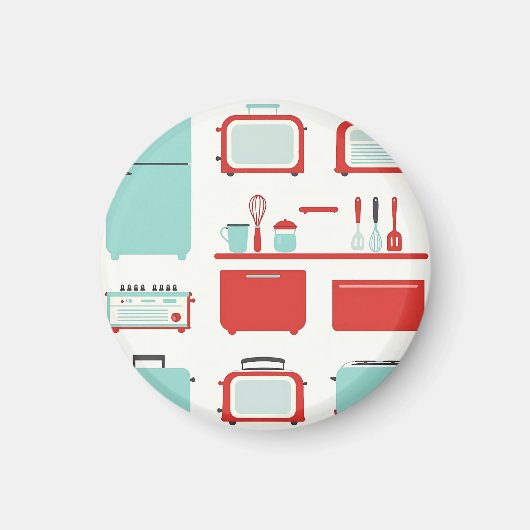 Retro Kitchen Appliances Pattern Magnet (Vorne)