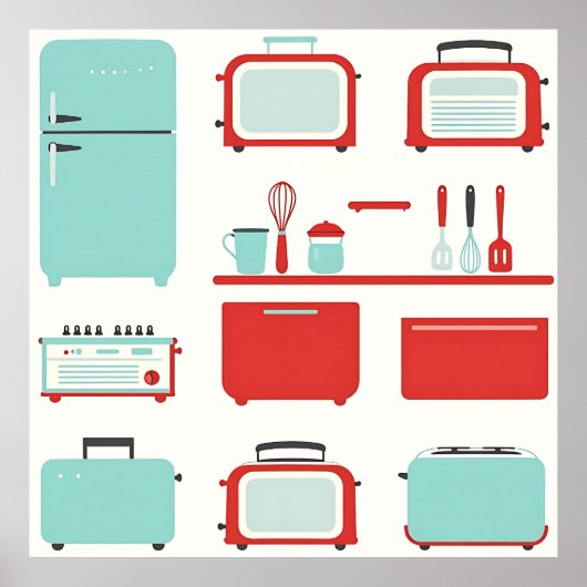 Retro Kitchen Appliances Pattern Poster (Vorne)
