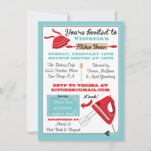 Retro Kitchen Bridal Dusche Einladungen (Vorderseite)