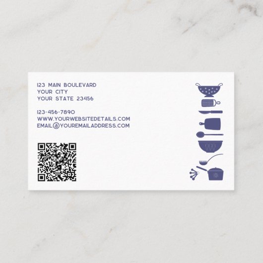 Retro Kitchen Catering Bäckerei Koch QR Code Visitenkarte (Rückseite)