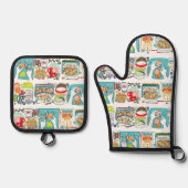 Retro Kitchen Cook Book Illustration Aqua Ofenhandschuh & Topflappen-Set (Vorderseite)