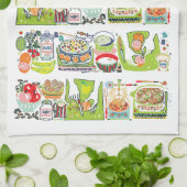 Retro Kitchen Cook Book Illustration Bright Green Geschirrtuch (Gefaltet)