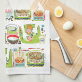 Retro Kitchen Cook Book Illustration Bright Green Geschirrtuch (Viertel Falte)