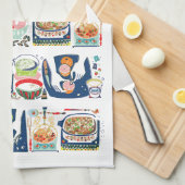 Retro Kitchen Cook Book Illustration Navy Blue Geschirrtuch (Viertel Falte)