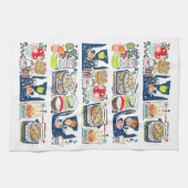Retro Kitchen Cook Book Illustration Navy Blue Geschirrtuch (Horizontal)