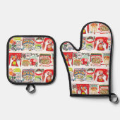 Retro Kitchen Cook Book Illustration Red Ofenhandschuh & Topflappen-Set (Vorderseite)