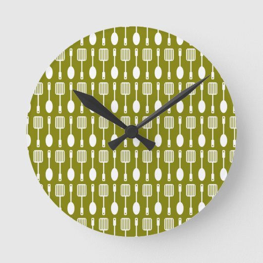 Retro Kitchen Cooking Utensits Muster Runde Wanduhr (Vorderseite)