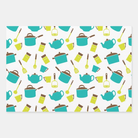 Retro Kitchen Decorative Pots Pans Utensitive Them Geschenkpapier Set (Vorderseite)