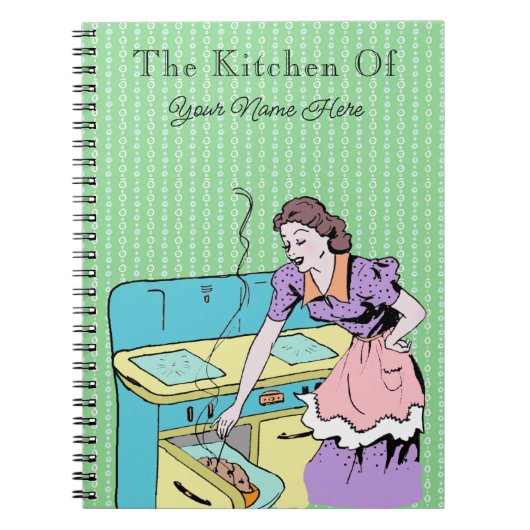 Retro Kitchen Ehefrau Rezept Kochbuch Grün geometr Notizblock (Vorderseite)