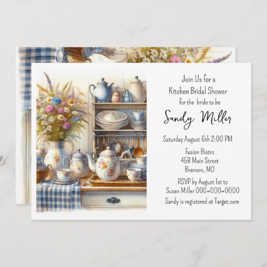 Retro Kitchen Geschirr Bridal Dusche Einladung (Vorne/Hinten)
