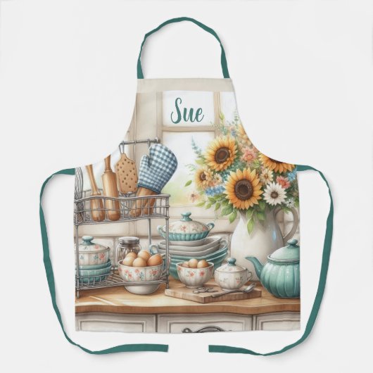Retro Kitchen Geschirr Teapot Personalisiert Schürze (Vorderseite)
