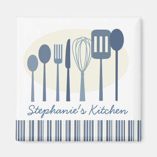 Retro Kitchen Kochutensilien Personalisiert Magnet (Vorne)